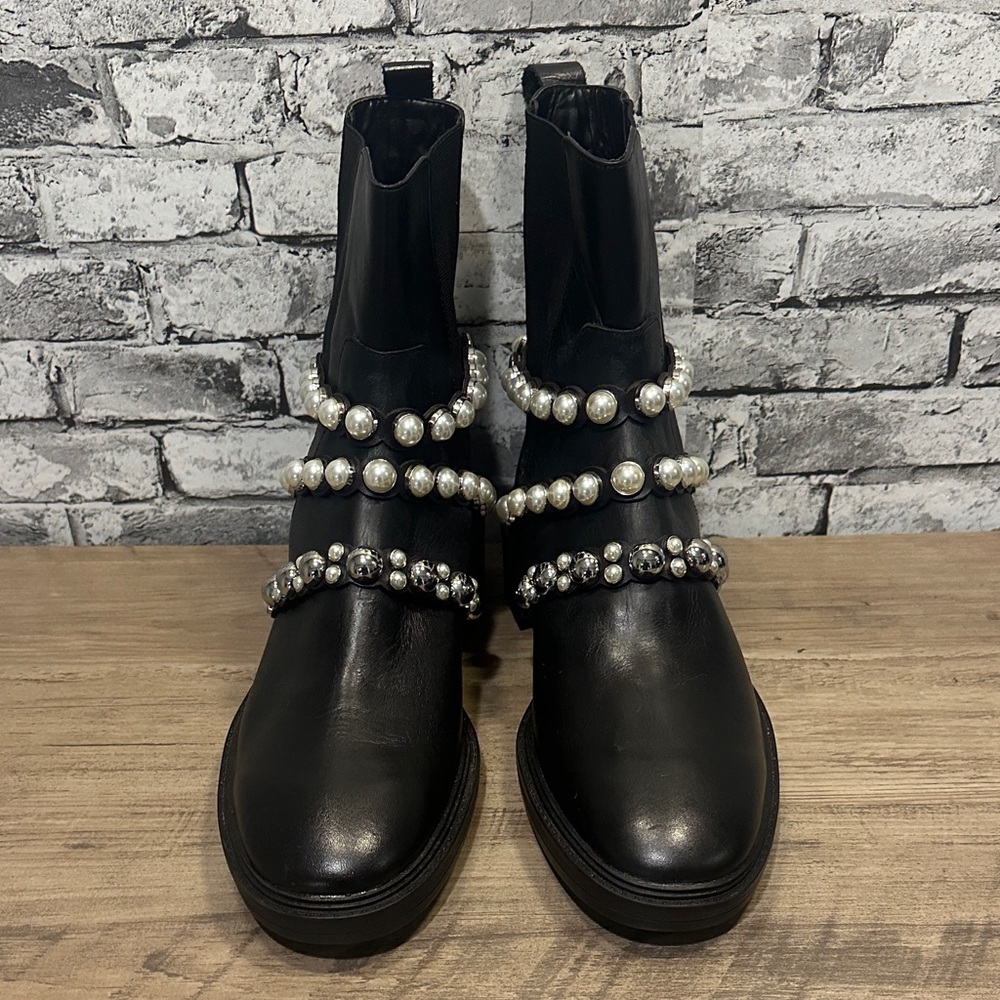 EUC Zara Black Ankle Boots with Pearl Embellishments - Picture 4 of 11